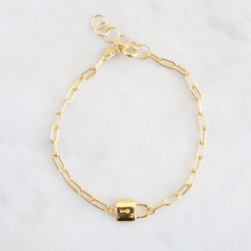 BRC-VRM Gold Vermeil Drawn Cable Chain with Padlock Bracelet