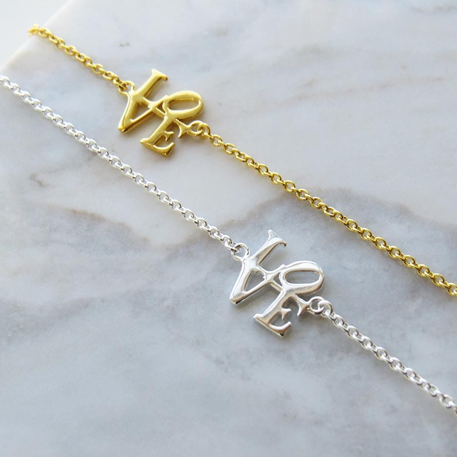 BRC-VRM Gold Vermeil Polished Mini LOVE Sculpture Bracelet