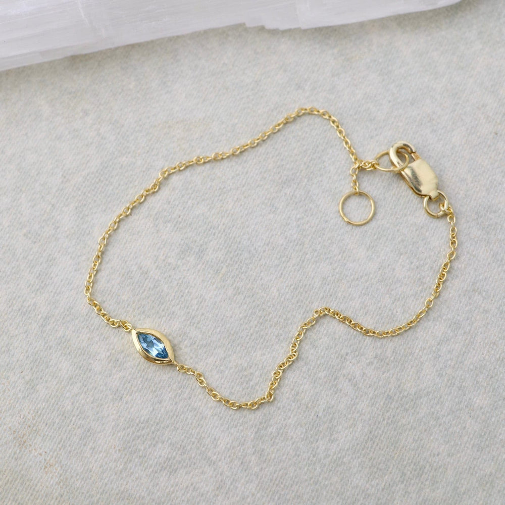 BRC-VRM Marquis Blue Topaz Solitaire Bracelet - Gold Vermeil