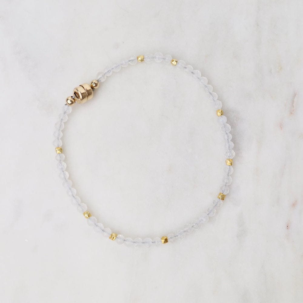 BRC-VRM Single Strand Rainbow Moonstone Bracelet with Gold