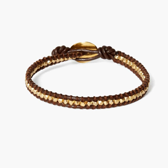 BRC-VRM Single Vermeil Nugget Wrap Bracelet with Brown Leather