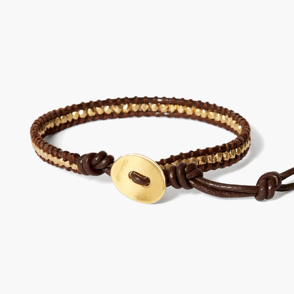 
                  
                    BRC-VRM Single Vermeil Nugget Wrap Bracelet with Brown Leather
                  
                