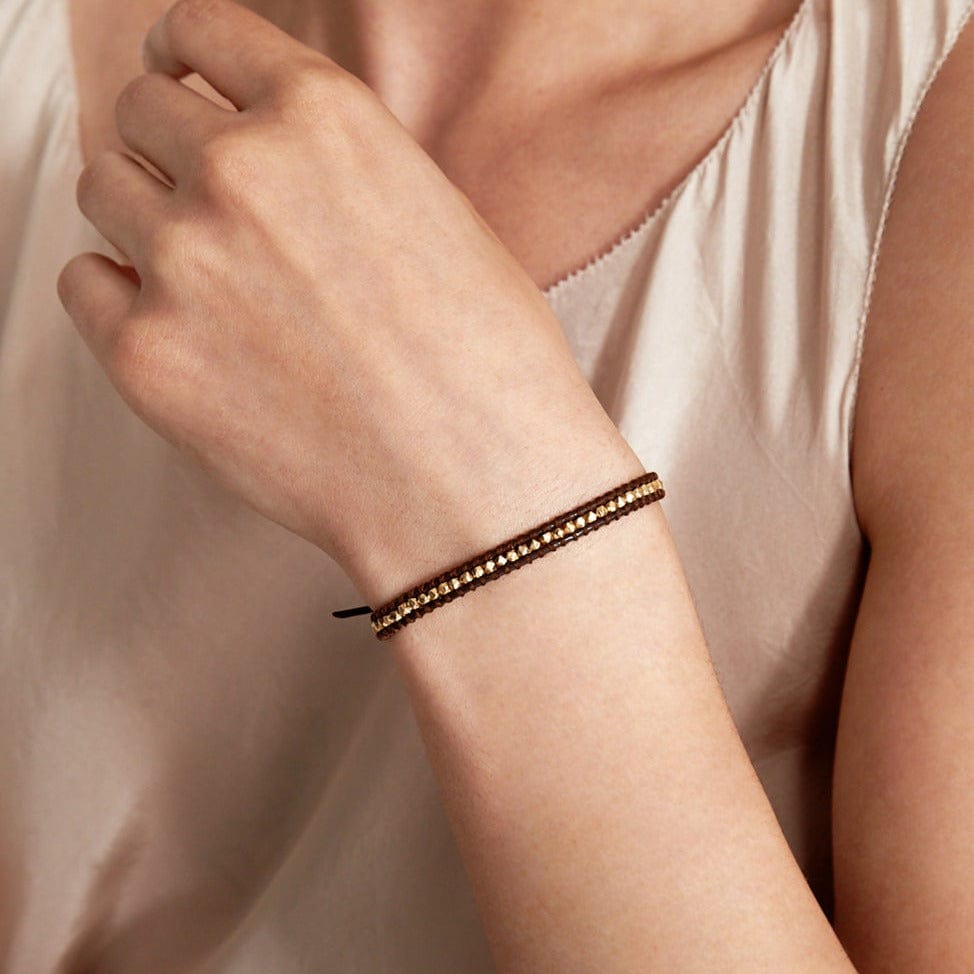 BRC-VRM Single Vermeil Nugget Wrap Bracelet with Brown Leather