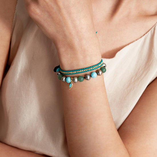 BRC-VRM Single Vermeil Nugget Wrap Bracelet with New Turquoise Leather