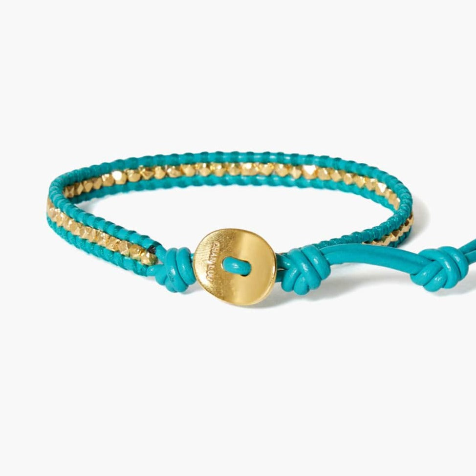 BRC-VRM Single Vermeil Nugget Wrap Bracelet with New Turquoise Leather