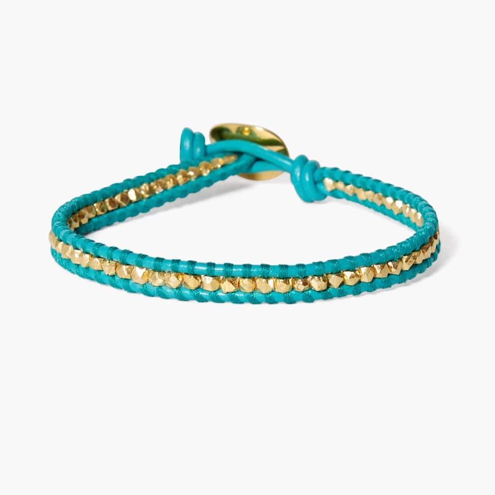 BRC-VRM Single Vermeil Nugget Wrap Bracelet with New Turquoise Leather