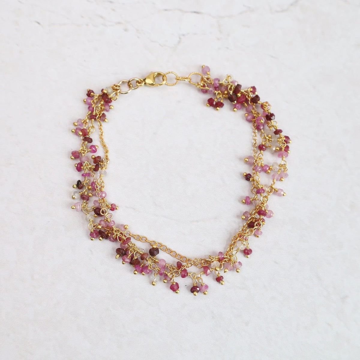 Three Strand Gemstone Dangle Bracelet - Ruby – Dandelion Jewelry