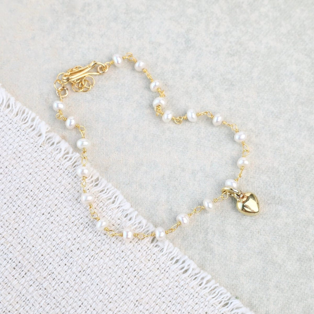 BRC-VRM Tied White Pearl Bead Chain Bracelet