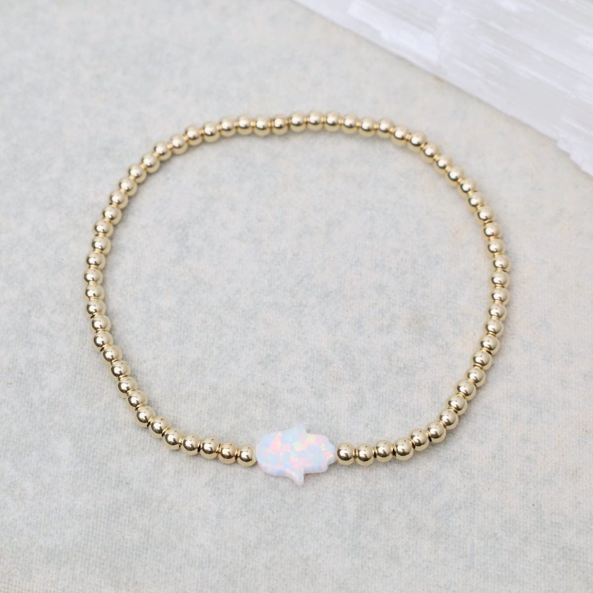 BRC White Opal Hamsa Gold Filled Ball Bracelet