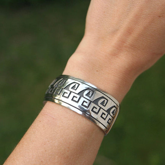 BRC Wide Cuff with Geometric Pattern Silver Overlay