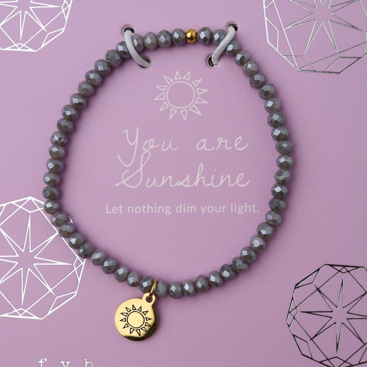 BRC You Are Sunshine - Stretchy Grey Crystal Bracelet