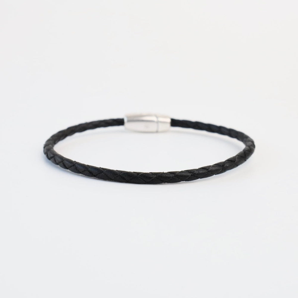 BRC Zoe Braided Black Leather Bracelet - approx 7.5"