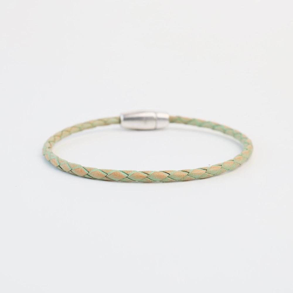 BRC Zoe Braided Green Leather Bracelet - approx 7.5"