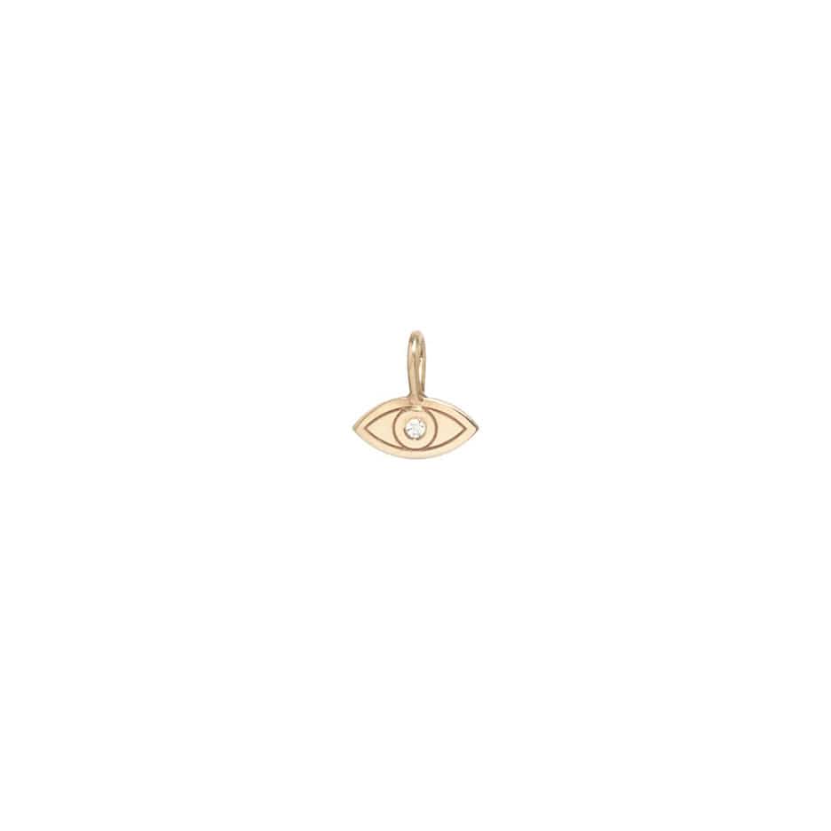 CHM-14K 14K GOLD MIDI BITTY EVIL EYE WITH SINGLE DIAMOND CHARM