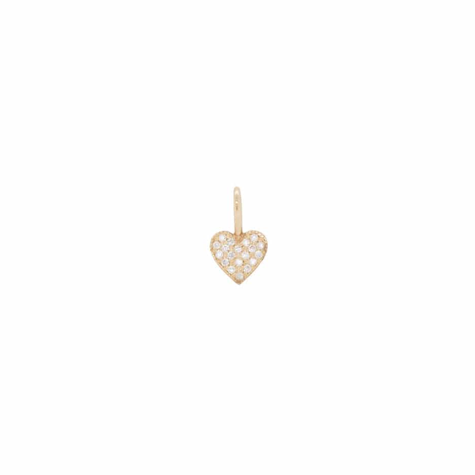 CHM-14K 14K GOLD MIDI BITTY PAVE DIAMONDS HEART CHARM