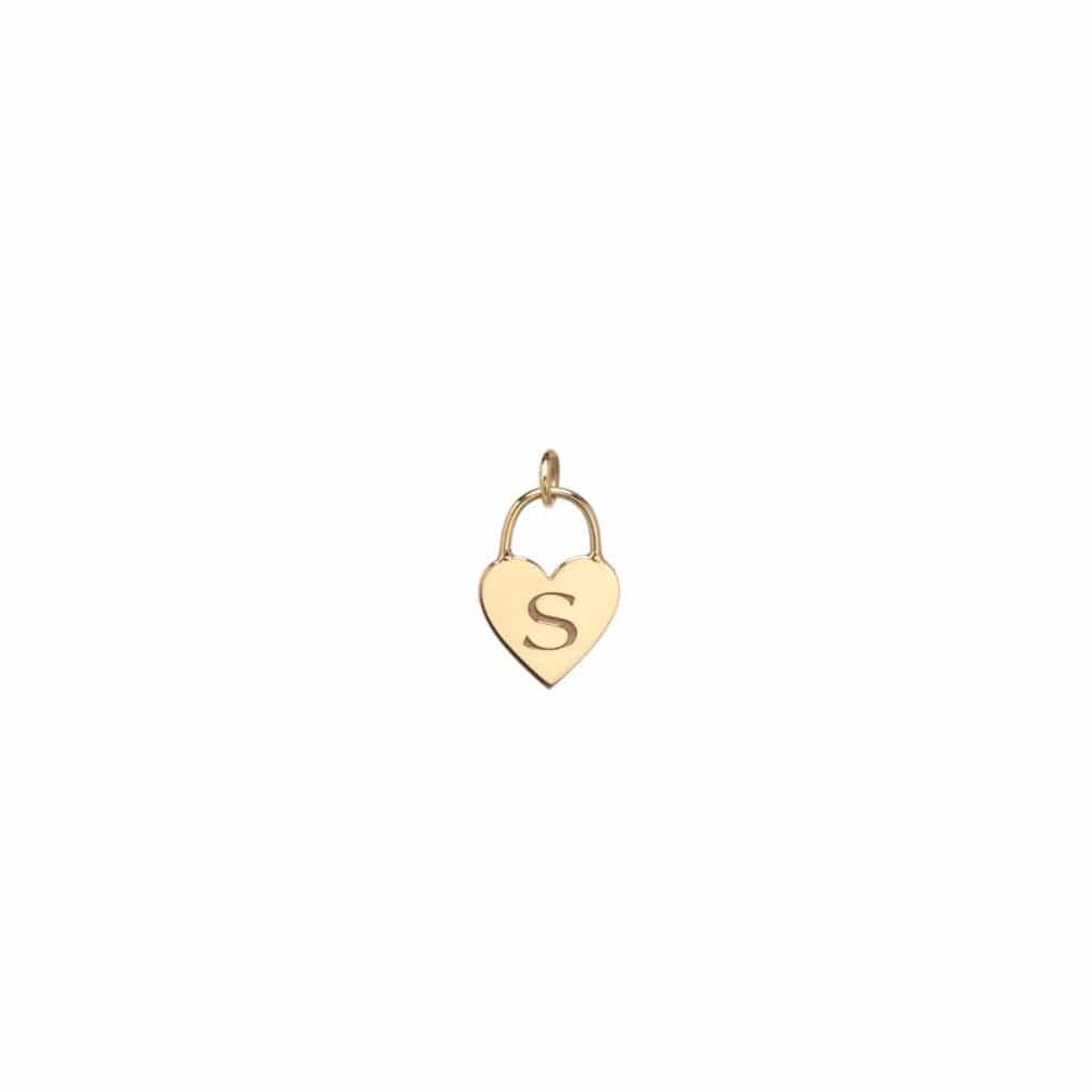 Load image into Gallery viewer, CHM-14K 14K Gold Small Heart Padlock With Single Letter Charm

