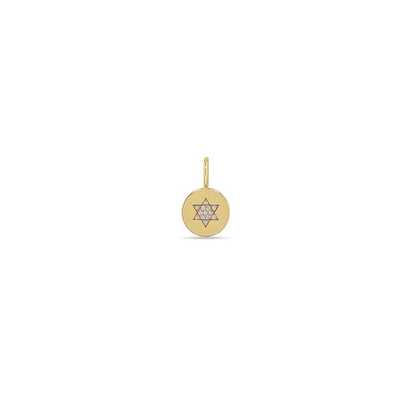 CHM-14K 14k Single Pave Diamond Star of David Disc Charm