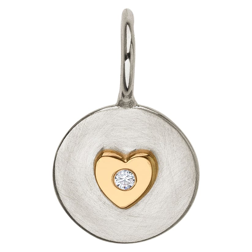 CHM-14K Silver & Gold Diamond Heart Round Charm