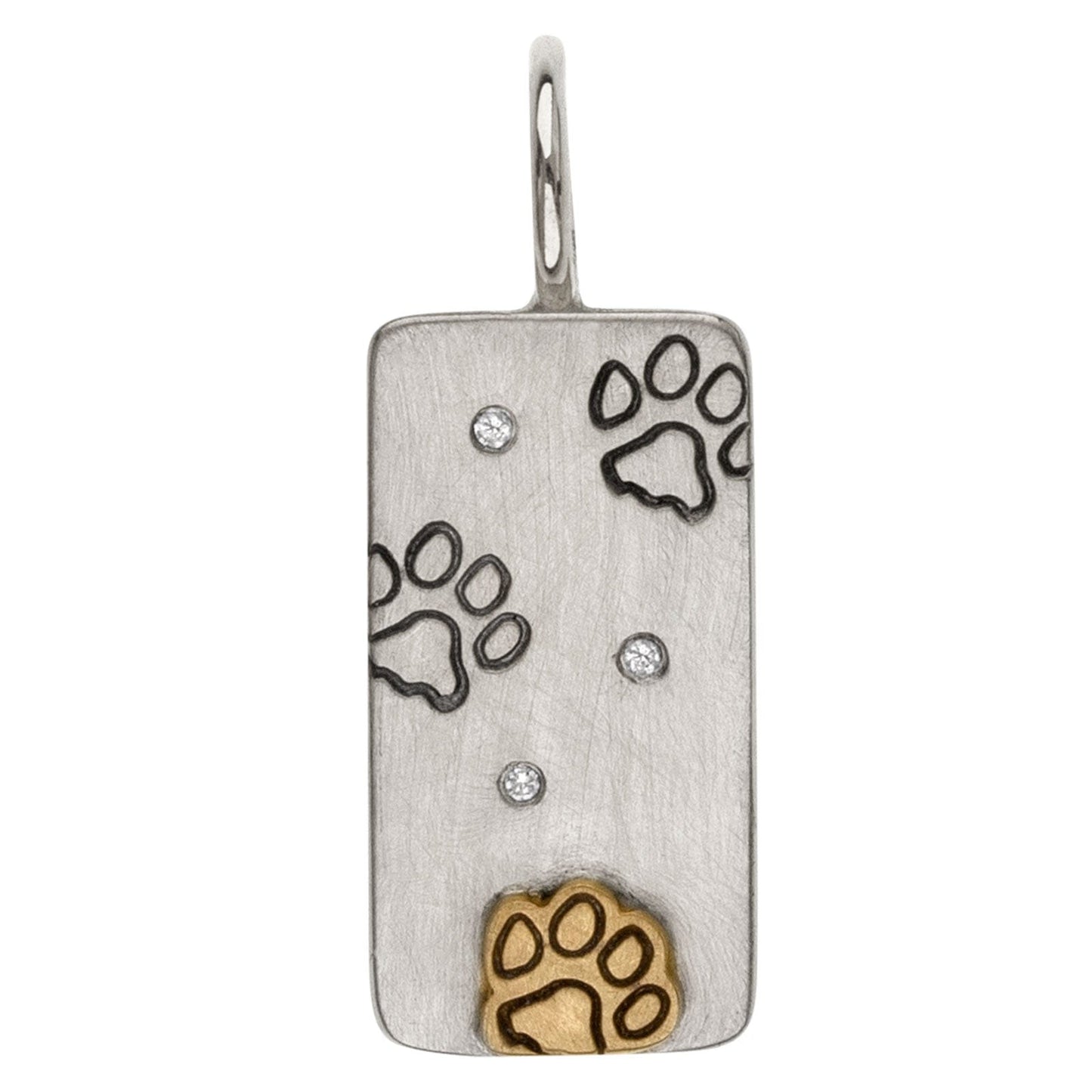 CHM-14K Silver Paw Print ID Tag Charm