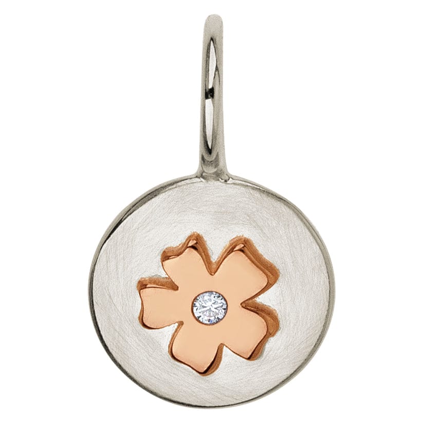 CHM-14K Silver & Rose Gold Diamond Cherry Blossom Round Charm