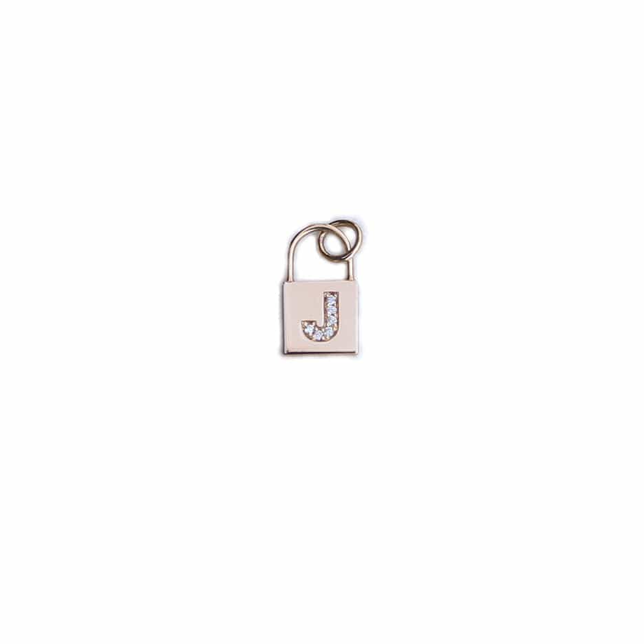 CHM-14K Small Padlock Charm With Single Diamond Letter