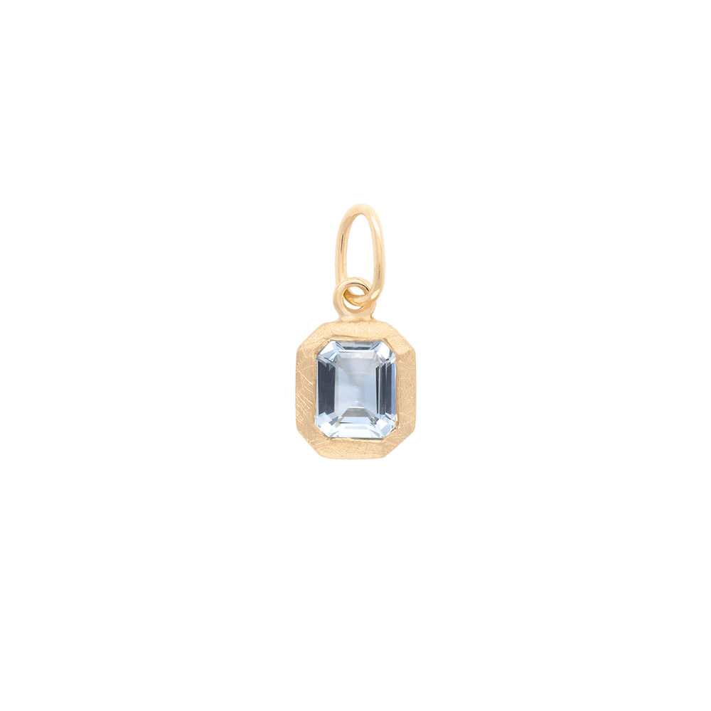 CHM-18K 'Boulder' Emerald Cut Bezel Gemstone Charm - Aquamarine