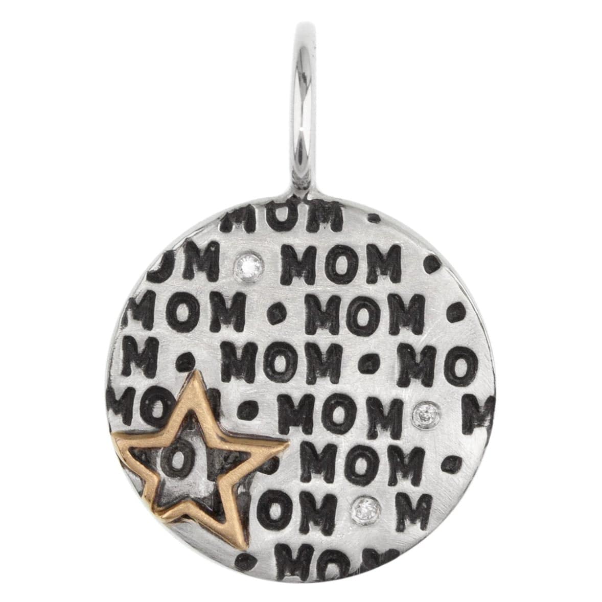 CHM All Over Stamped "Mom" Charm with Gold Star & Diamonds