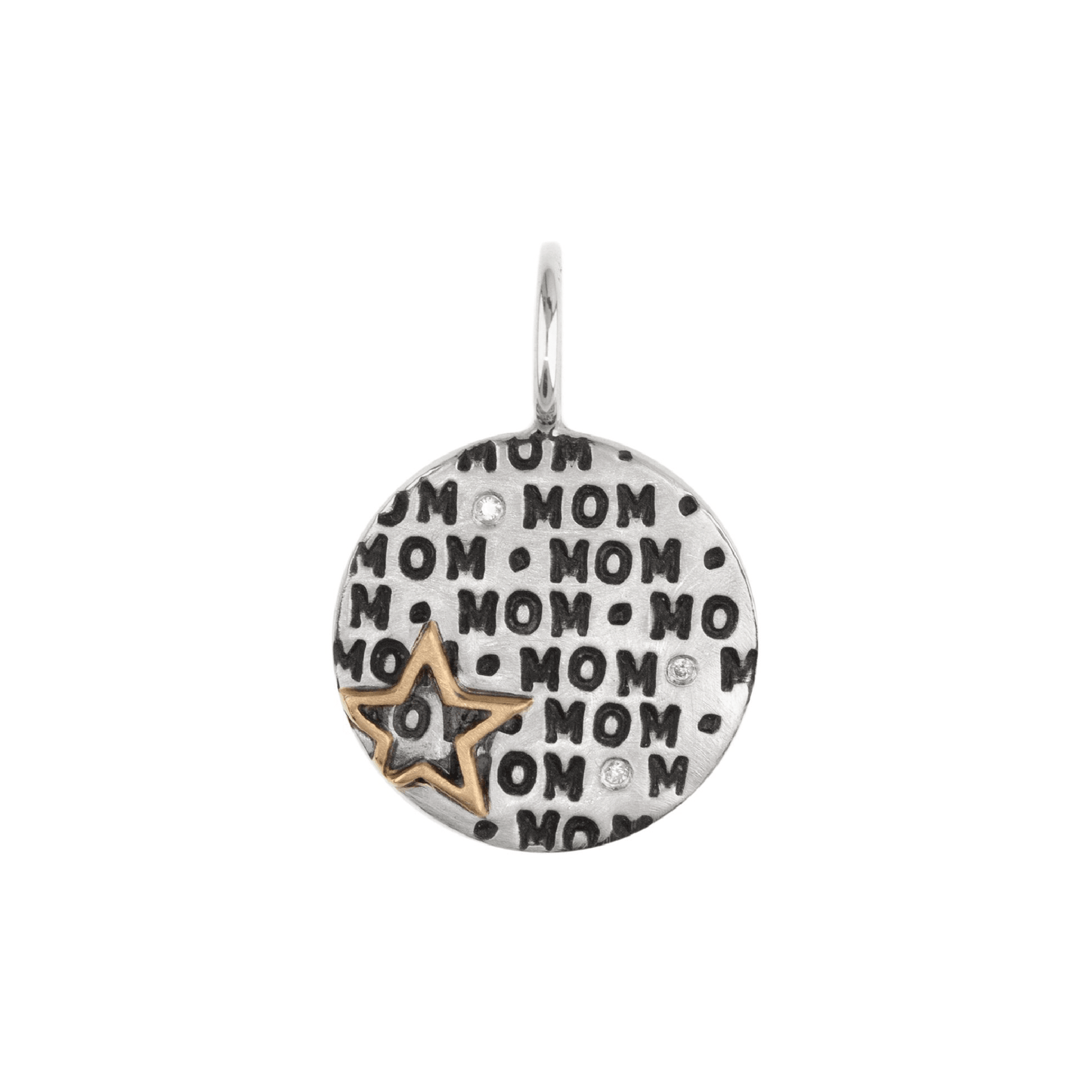 CHM All Over Stamped "Mom" Charm with Gold Star & Diamonds