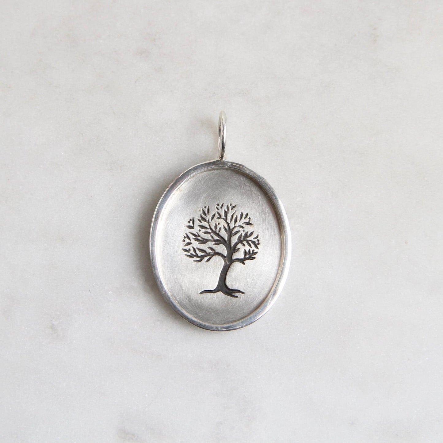 CHM Curved Tree Silver Oval Charm