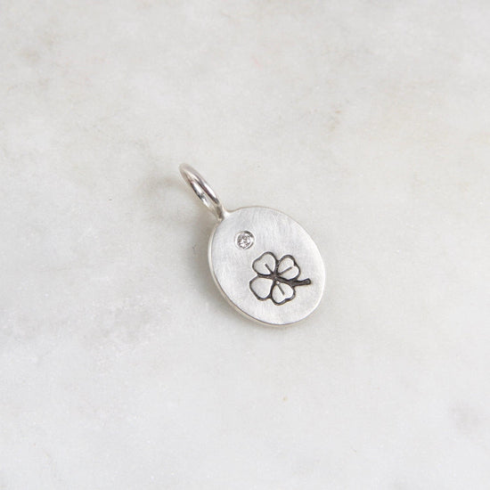 Load image into Gallery viewer, CHM Four Leaf Clover &amp;amp; Diamond Mini Silver Oval Charm
