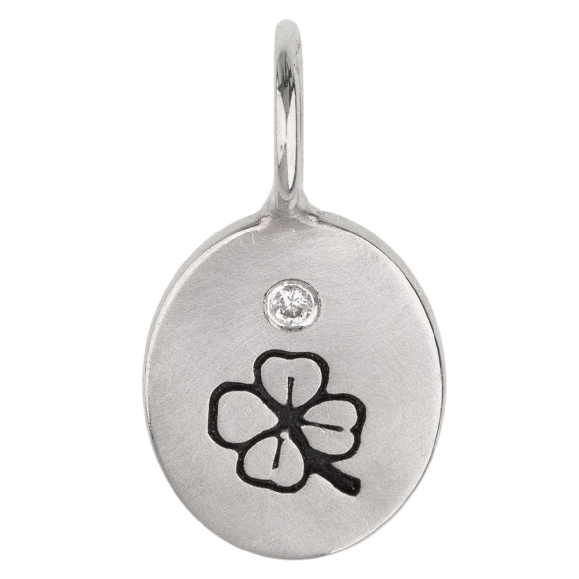 Load image into Gallery viewer, CHM Four Leaf Clover &amp;amp; Diamond Mini Silver Oval Charm
