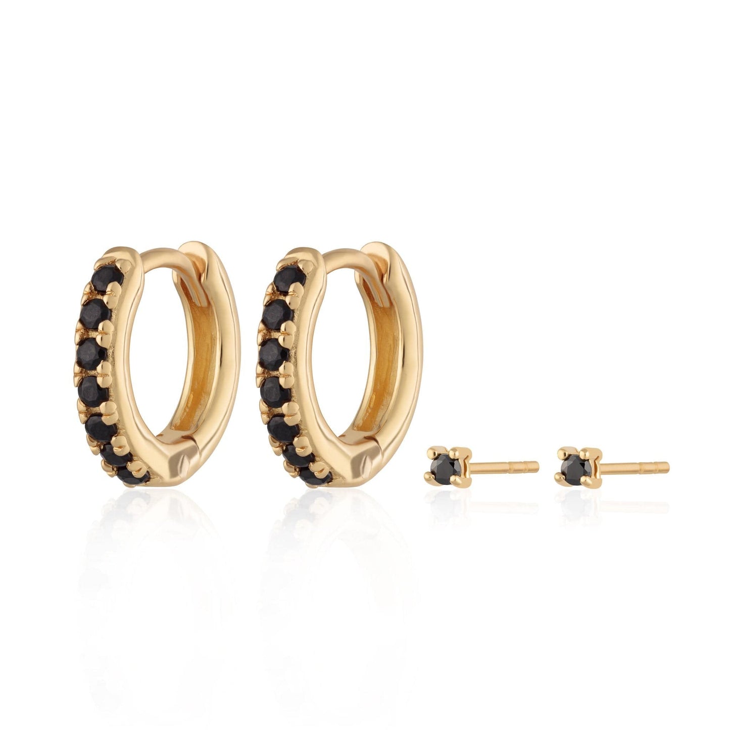 Black Stone Huggies Tiny Stud Set of Earrings – Dandelion Jewelry