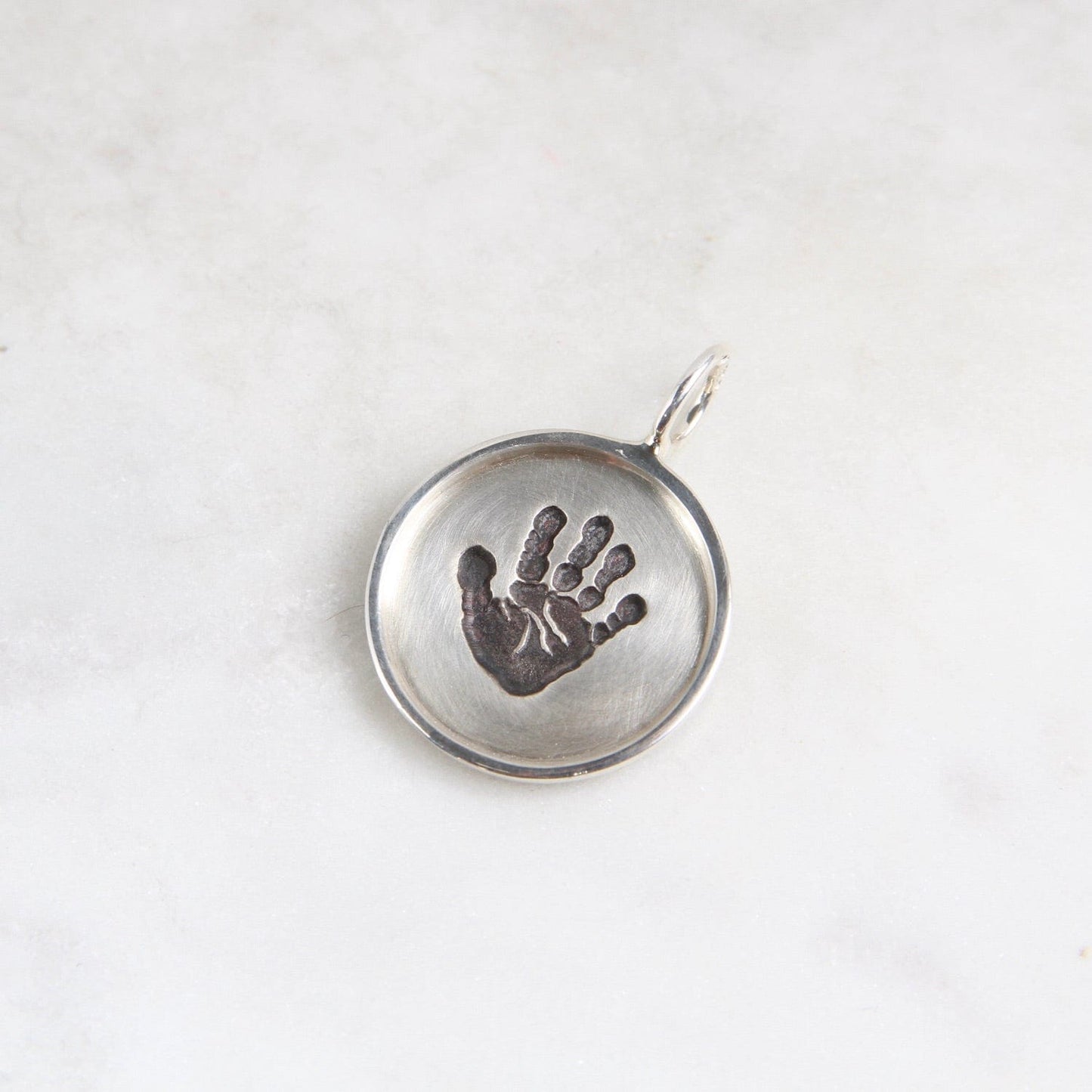 CHM Handprint Small Silver Round Disc with Silver Frame Charm