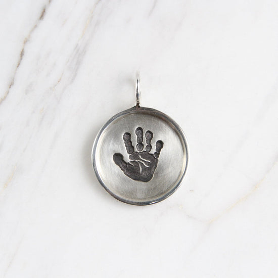 CHM Handprint Small Silver Round Disc with Silver Frame Charm