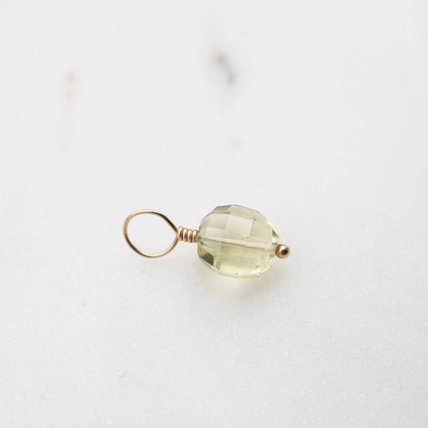 CHM Lemon Quartz - Faceted Pale Yellow-Green Gemstone on 14K Gold Wire
