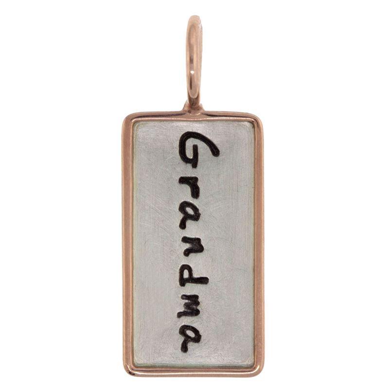CHM Mini Silver "Grandma" ID Tag Charm with Rose Gold Frame