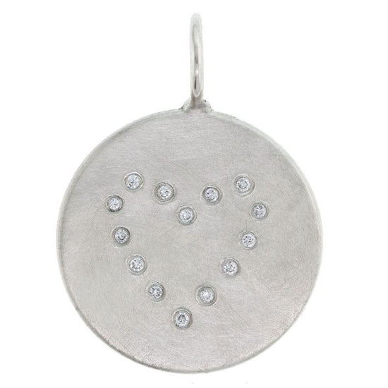 CHM Round Silver Charm with 14 Diamonds in Heart Shape