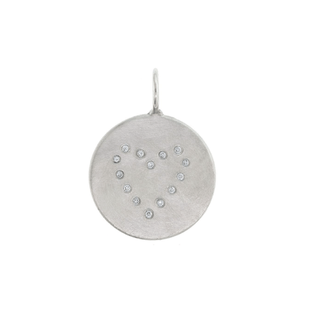 CHM Round Silver Charm with 14 Diamonds in Heart Shape