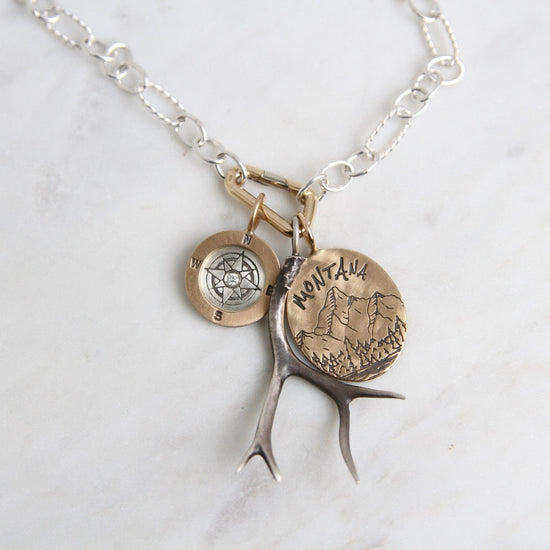 CHM Silver Compass Charm with 14k Gold Frame & Center Diamond