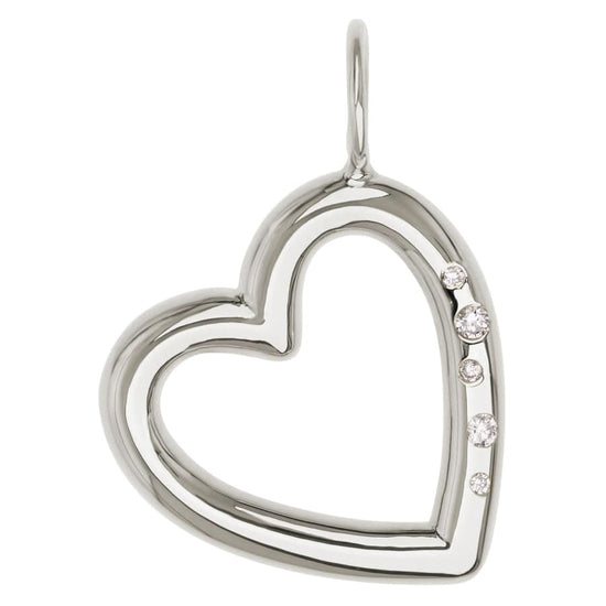 CHM Silver High Polished Diamond Open Heart Charm