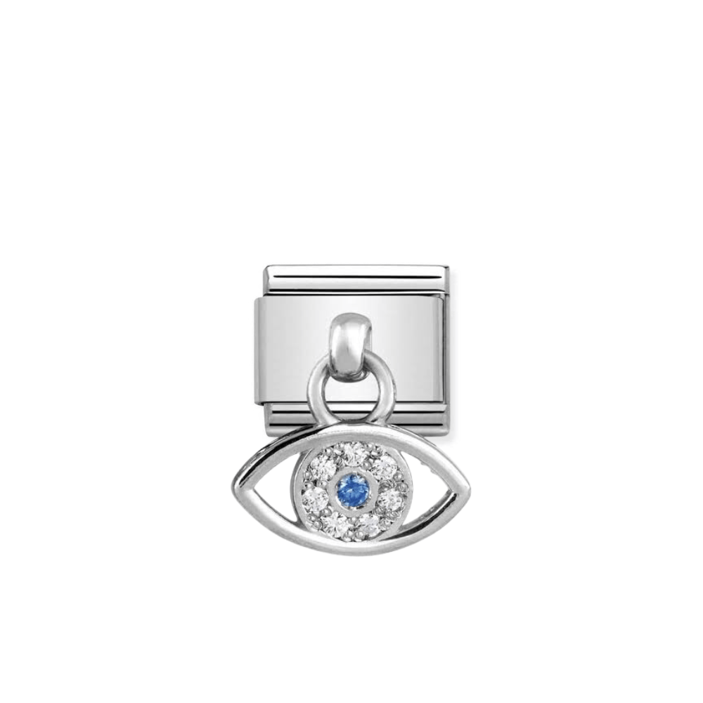 CHM Silver Links Hanging Charm - CZ Greek Eye