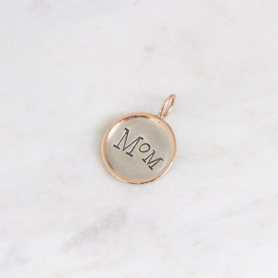 CHM Silver "Mom" Round Charm with Rose Gold Frame