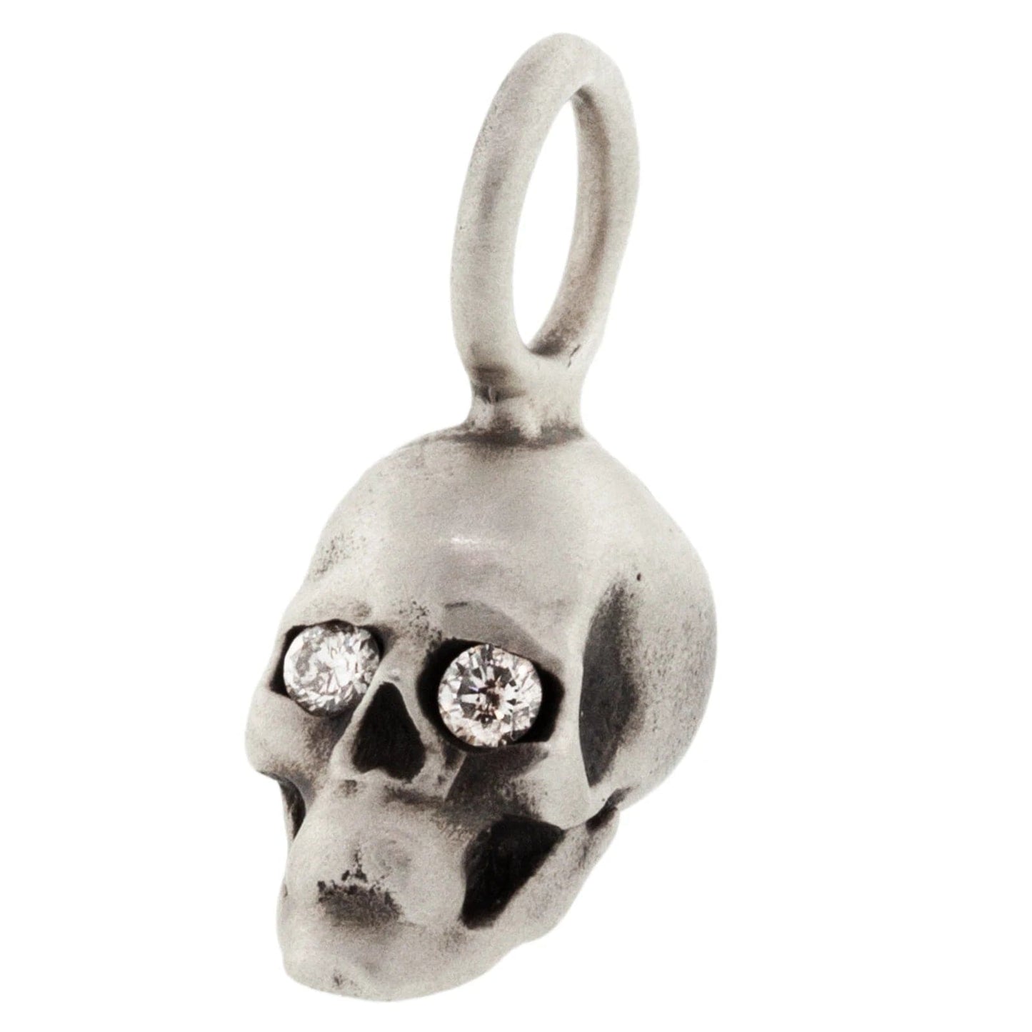 CHM Silver Patina Skull Sculptural Charm with Diamonds