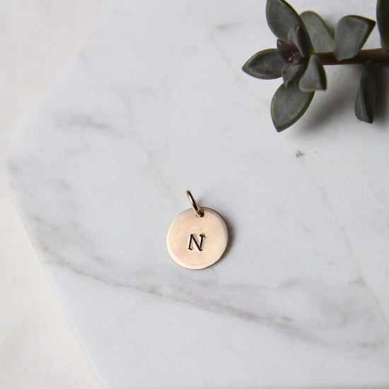 CHM Small Gold Filled Hand Stamped Letter Charm
