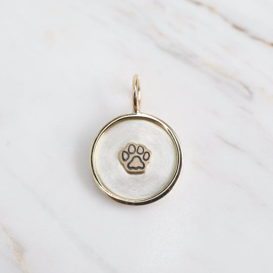 CHM Stamped Raised Paw Print Charm with 14k Gold Frame
