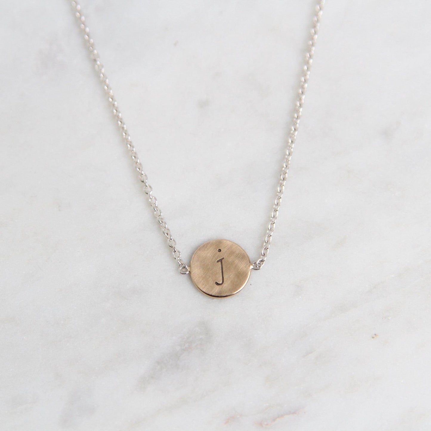 CHM Sterling Silver Necklace with 14k Gold Initial Disc