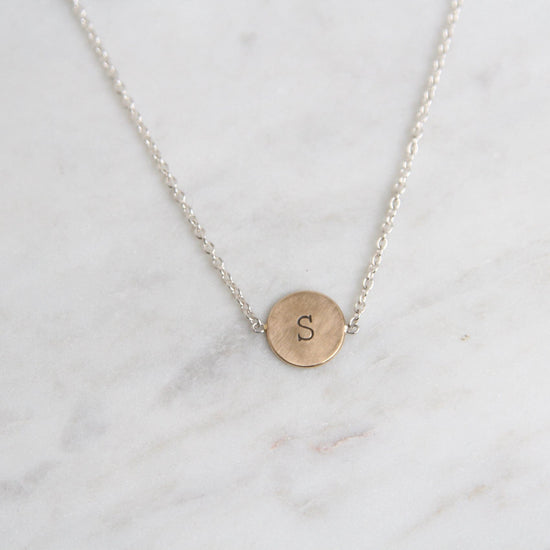 CHM Sterling Silver Necklace with 14k Gold Initial Disc