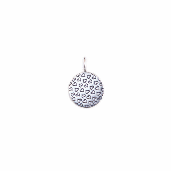 CHM Sterling Silver Round Charm with Repeat Heart Stamp