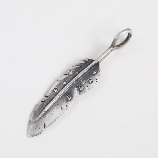 CHM Sterling Silver Sculptural Feather with Scattered Diamonds