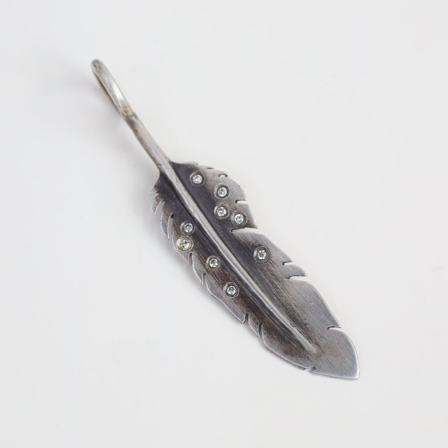 CHM Sterling Silver Sculptural Feather with Scattered Diamonds